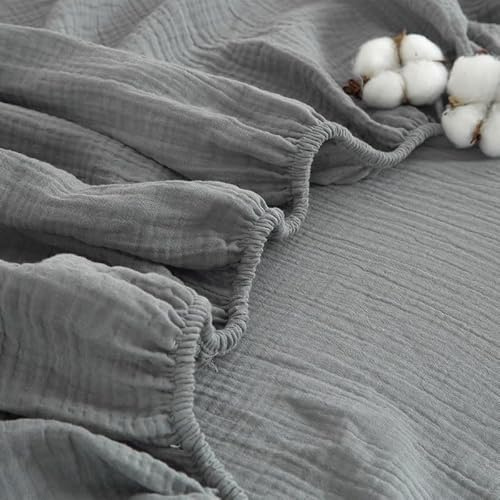 Gezu Muslin Spannbettlaken 120x200cm 100% Baumwolle Muslin Grau Anthrazit | Muslin Bettlaken 100x200cm Baumwolle Weich Atmungsaktiv Kuschelige Spannbetttuch Boxspringbett Geeignet für 30cm Matratze