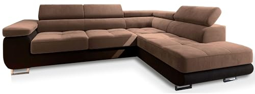 Masseno Ecksofa Selva R-S mit Schlaffunktion L-Form, Glamour Sofa mit Bettkasten, Wohnzimmersofa, Couch, Soffa, Bettsofa, Couchgarnitur - Beige, Monolith 09 + Monolith 29