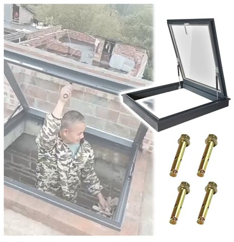 ZJKXJH Weatherproof Roof Access Hatch Door - with Double Tempered Glass Windows, Commercial Flat Skylight Maintenance Window, 14x30 inch 22x22 16x16 for Attic/Sun Room(24x28in/61x71cm)