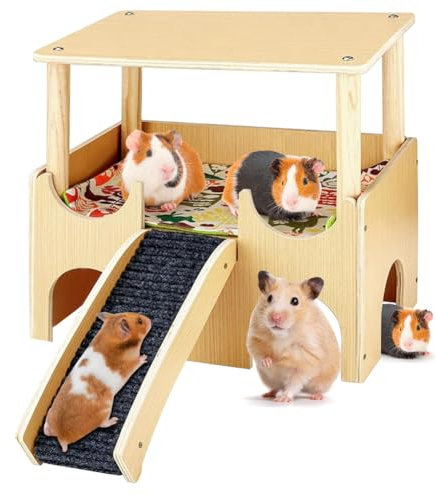 Tutamaz Groß Meerschweinchen Haus mit Rampe, Meerschweinchenhaus aus Holz, Meerschweinchen Spielzeug Zubehoer, Hasenhaus Kaninchenhaus für Kleine Haustiere Zwerghamster Rennmäuse