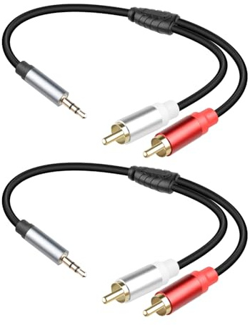 GELRHONR RCA to Aux Audio Cable 2Pack, 3.5mm Male to Dual RCA Male Phono Jack Y Splitter Lead, Stereo Audio Adapter for Smartphone, Speaker,Car DJ Mixer Turntable DVD CD Player,1FT