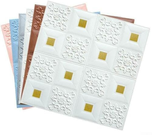 Lot de 10 panneaux d'autocollants muraux en mousse 3D pour chambre d'enfant, design étanche et isolant acoustique (doré)