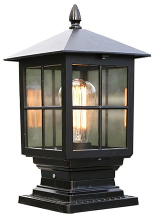 BLOOHK Outdoor Vintage Bronze Post Light Fixture, Waterproof Pedestal Lamp, Anti-Rust Exterior Column Head Lantern, Pillar Mount Lighting For Garden, Patio, Deck, Pathway & Yard Decoration
