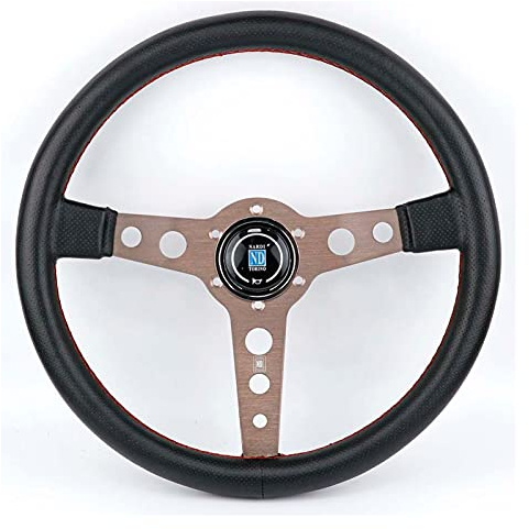 Volante Sportivo Auto,Volante Auto Ruote dello sterzo dello sterzo della drift della deriva della deriva del volante in pelle genuina nera da 14 pollici(Brown)