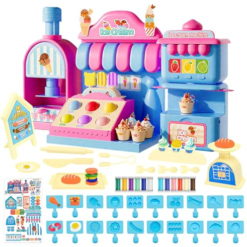 GreenYeah Accessoire Pate a Modeler pour Enfants, Machine à Crème Pate a Modeler Set, Créatif Crème Glacée Pâte à Modeler, Créatifs Cadeaux pour Enfants 3 4 5 Ans (A)