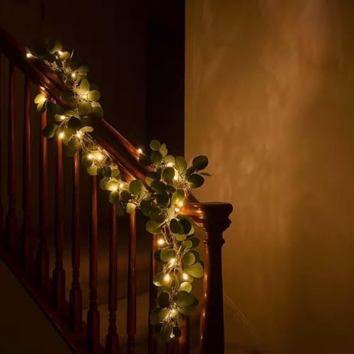 Twinkling Tree Olive Vine, Fairy Light Olive Vine Garland with Warm White LED, 6ft Fairy Light Olive Vine Garland, Artificial Greenery for Christmas Spring Fireplace Mantle Battery Operated