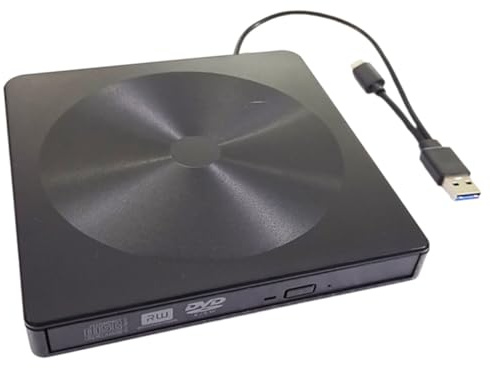 HEALSOPTHY Unidad de DVD Externa Multifuncional Tipo C Interfaz USB 3.0 y Type-c, Diseño Clásico Negro Ultra Delgado para Portátil y Escritorio