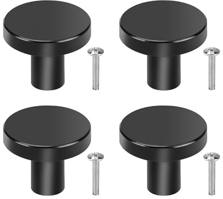 Xelmorant 4 Pcs Black Round Cabinet Knobs, Durable Stainless Steel Drawer Pulls for Kitchen, Wardrobe and Furniture, Black Door Knobs