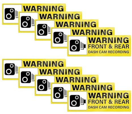 10 Pack Warning Front Rear Dash Cam Recording Sticker 150×50mm Vinyl Removable Waterproof Self Adhesive Car Decal for Vehicle Window Outside