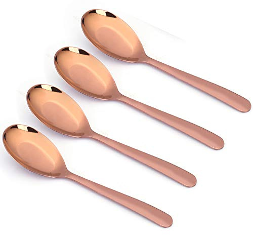 Cucharas gruesas y pesadas de oro rosa, cucharas de sopa de acero inoxidable, cucharas de mesa, juego de 4 (oro rosa)