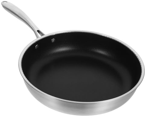 AMUSLESUR Padella Antiaderente a Nido d'Ape in Acciaio Inox 30 CM Manico Ergonomico Resistente AI Graffi Leggera e Adatta a Piani Cottura a Induzione Gas ed Elettrici per Friggere Uova e