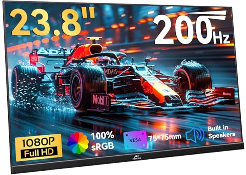 Kenowa 23.8” USB-C Portable Monitor IPS Screen 100% sRGB 1080p 200Hz FreeSync Large Gaming Monitor External Display Dual Speakers&VESA with HDMI Type-C for PC Laptop Mac PS4