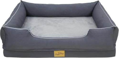 BingoPaw Orthopedic Dog Bed Sofa Medium Washable Grey M(77X63X18cm) | Pet Couch Lounge with Bolster Sides as Pillow, Supportive Flat Foam, Waterproof Liner , Removable Cover and Non-Slip Bottom