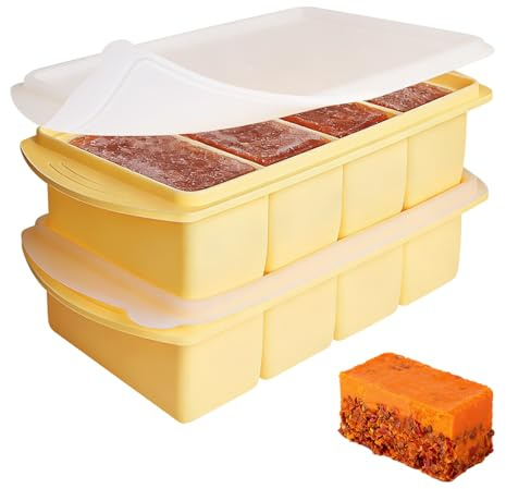 2Pcs Silicone Souper Freezer Trays with Lids, Silicone Souper Freezer Trays with Lids,for Batch Cooking, Microwavable & Freezable Containers- Stores Soup Blocks, Butter,Avocado, Sauce