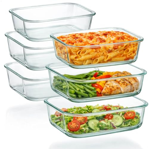 COM-FOUR® 6x Ugnsformar i Borosilikatglas, Värmetålig Glasform för Ugn, Mikrovågsugn och Frys, Glasform i 3 Storlekar (6x glas)