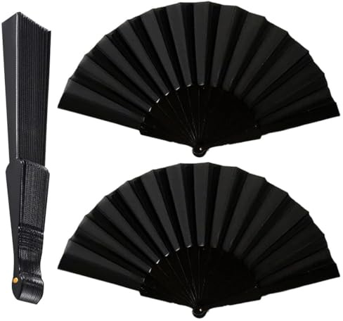SGETHCH 2 Pack Folding Hand Fan Black Bamboo Frame Traditional Paper Fans Portable Handheld Fan for Weddings Parties Yoga SPA Theatre Performance and Outdoor Events Size 21cm Closed 37cm Open