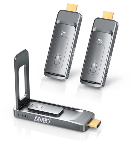 2026 AIMIBO Trådlös HDMI-sändare och 2 mottagare, 5G på upp till 6 TV-apparater, 4K-ingång 1080p@60Hz med vikbar antenn för laptop/PC/TV-box på flera TV/bildskärm/projektor 50M