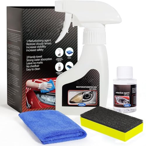 Kit de restauración de faros, spray de limpieza y pulido de faros delanteros, kit de restauración de faros delanteros de coche, spray removedor de oxidación de faros multifuncionales para