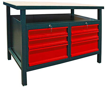 DEMA Profi Werkbank – Werktisch, Arbeitstisch – 6 Schubladen, feststehend, anthrazit, stabil, robust – Werkstatt, Garage, Heimwerker, Handwerk, Lager