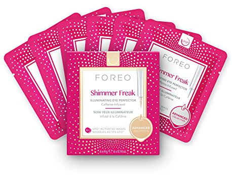 FOREO Shimmer Freak, maschera viso UFO illuminante per contorno occhi (occhiaie e gonfiore), confezione da 6, niacinamide, caffeina e acqua di rose, naturale e cruelty free, compatibile con UFO/UFO 2