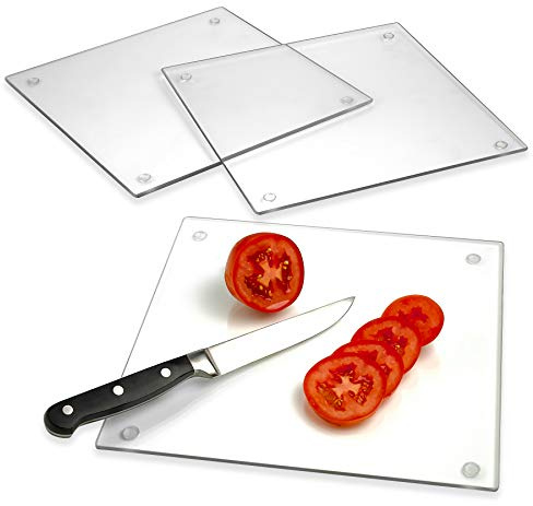 Tempered Glass Cutting Board – Long Lasting Clear Glass – Scratch Resistant, Heat Resistant, Shatter Resistant, Dishwasher Safe. (3 Square 10x10)
