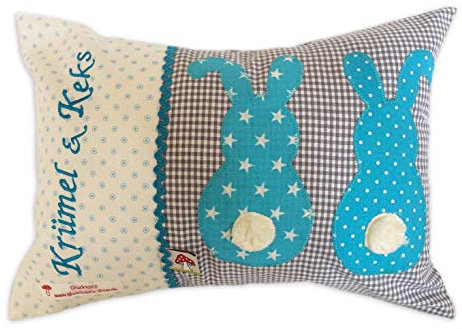 Glückspilz Namenskissen Babykissen I Hase Kaninchen I Türkis Grau I 30 x 45 cm