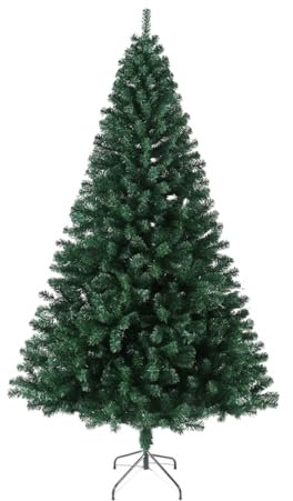 EVRE 7FT Realistic Artificial Christmas Tree 1200 PVC Tips Pine Branches Metal Stand Easy Assembly Bushy Premium Fir Christmas Tree 7FT-210cm Green Large Xmas Tree Indoor Outdoor Holiday Decorations