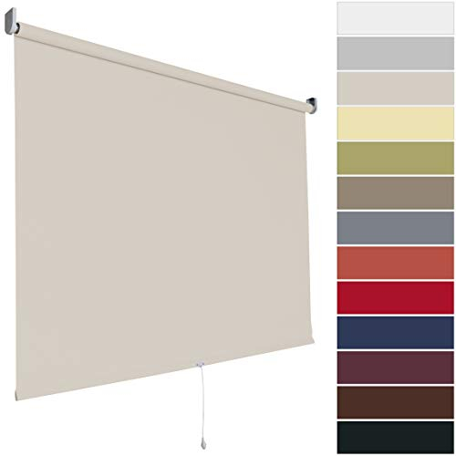 Springrollo Rollo Fenster | Stoff Blickdicht lichtdurchlässig | 13 Farben | Breite 62-202 cm Höhe bis 180 cm | Mittelzugrollo Schnapprollo anschraubbar (Größe 92 x 180 cm, Farbe Cream, Beige)