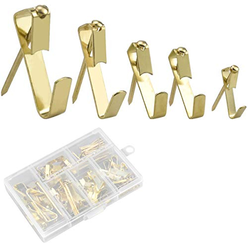 Fodlon Bilderhaken Set Bildaufhänger mit Nägeln Bilder Aufhängen Wandhaken Gold Bilderrahmen Aufhänger für Bilderaufhängung Leinwand Holzbilderrahmen Kleidung Taschen Ziernägel Bilder Befestigungen