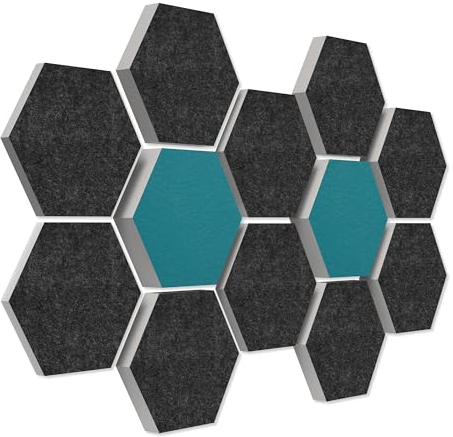 platino24 Schallabsorber COLORE aus Basotec G+ I Akustikpaneele mit Akustikfilz I 3D Wand-Paneele mit 12 Waben in Anthrazit + Petrol I Akustikplatten zur Schalldämmung in Büro, Studio & Wohnung