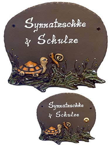 Keramikschild-Schildkröte mit Schnecke-Türschild-Klingelschild-Namensschild-150 x 130 mm-Schild-Relief von Hand gefertigt-Incl. Beschriftung-Mit, oder ohne Klingel (6940 = 150 x 130 mm ohne Klingel)