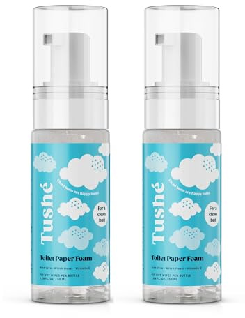TUSHÉ Toilet Paper Foam (2-Pack) – Flushable Wet Wipe Alternative for Sensitive Skin – Unscented, Septic Safe – Aloe Vera, Witch Hazel & Vitamin E – 100ml (3.38 fl oz)