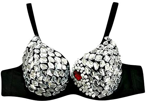 BBRS Damen Fashion Strass Sexy New Punk Lady Goth Silber Party Nieten BH B, Schwarz , Large