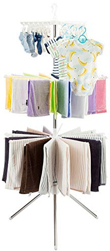 STZJBD 3-Tier Towel Clothes Drying Rack, Collapsible Rotary Airers with Clips Portable Clothes Airer