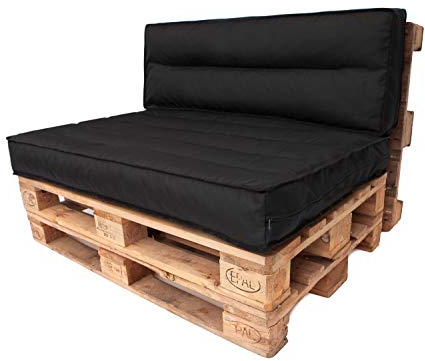 PillowPrim Palettenkissen - Sitzkissen - Komfort für Sofa & Couch - Perfekt für Balkonmöbel & Garten - Weich & langlebig - 120x80 + 120x40 cm, Schwarz