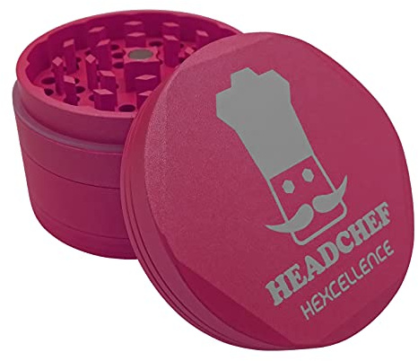 Headchef Hardcore Hexellence Keramik-Kräutermühle, antihaftbeschichtet, Metall, 62 mm, 4 Stück (Meltdown Pink)