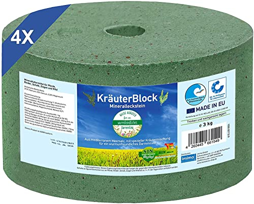 imima Mineralleckstein Pferd KRÄUTERBLOCK Salzleckstein Set mit 4 x 3kg - Salzlecksteine für Pferde, Schafe, Ziegen, Wild und Rind - Salz Leckstein MineralsteinK Salzleckstein Set mit 2 x 3kg