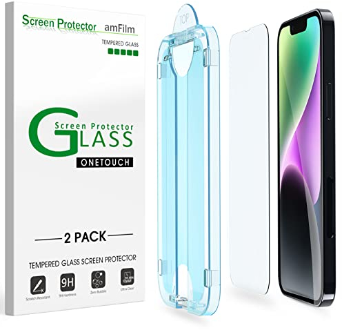 amFilm OneTouch for iPhone 14 Plus (6.7 2022) and iPhone 13 Pro Max 6.7 Privacy Tempered Glass Screen Protector - with Easy Installation Kit, Full Coverage Case Friendly (2-Pack)