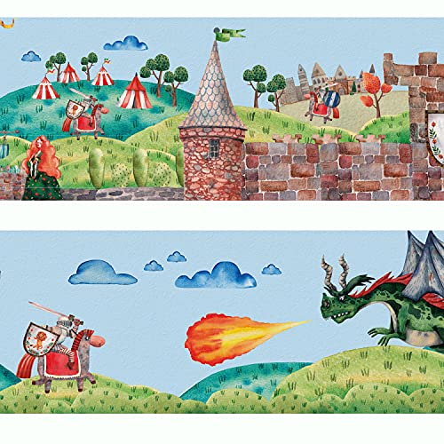 Sunnywall® Wandbordüre Ritter Ritterburgen Kämpfer Krieger einzigartiges Design | Baby- Kinderzimmer Dekoration | hochwertiges Tapetenvlies | 400 x 12 cm