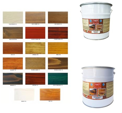 Impregnante cerato all'acqua da 2,5 litri + Finitura cerata all'acqua satinata o lucida da 2,5 litri per legno interni ed esterni (LUCIDA, 204 - Noce Scuro)