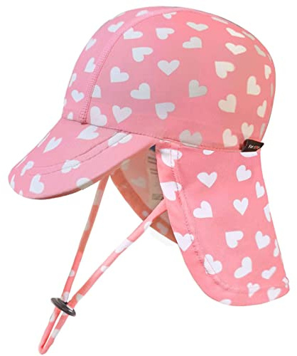 weVSwe Baby Bademütze UV Mädchen Sonnenhut Neugeborenes mit Schnur UPF 50+ Sommer Neck Flap Cap Rosa Herz 6-12 Monate