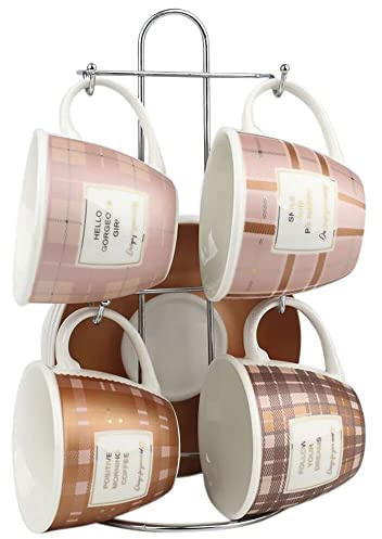 DKD Home Decor Juego de Tazas de café Color marrón y Rosa, de Porcelana Bone China (210 ml)