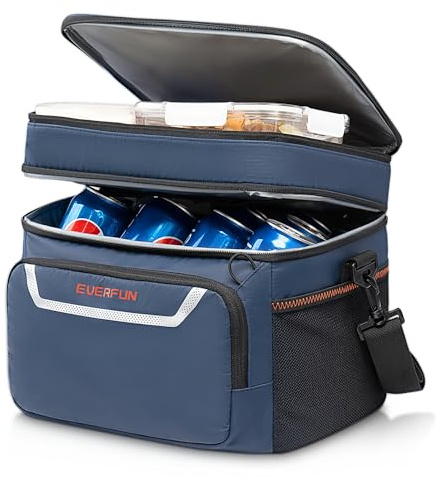Everfun Lonchera aislada para hombre, lonchera para 24 latas, bolsa enfriadora de playa con doble compartimento, reutilizable, impermeable, a prueba de fugas, para viajes, trabajo, picnic, azul marino