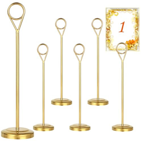 LOLYSIC 6 Pcs Table Number Holders - 20cm 8 Gold Place Card Holders for Tables, Heavy Duty Table Number Stands, Table Name Holders Weighted Picture Card Photo Stands for Weddings Party Reception
