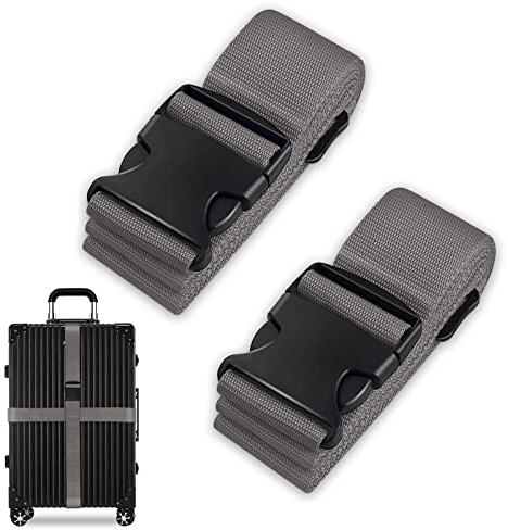 Koffergurt Set, gepäckband, kofferbänder, koffergurte Personalisierte Identifikation Verstellbare Rutschfestes Reisezube (Grau, 2 Stück Set)