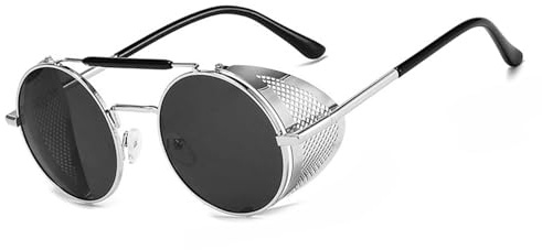 besbomig Retro Rund Steampunk Sonnenbrille für Damen Herren Polarisiert UV Schutz - Hippie Metallrahmen Festliche Partybrille Fasching Brillen Modeaccessoire