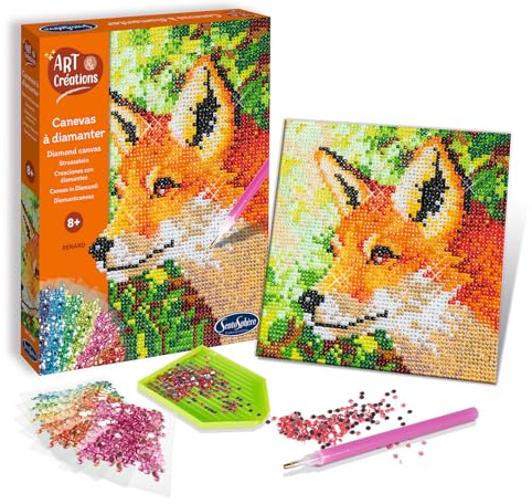 Sentosphère - Art & Créations - Canevas à Diamanter Renard – Activité manuelle strass – Activité Enfants - Tableau pixel DIY décoratif - Dès 8 ans - 20360