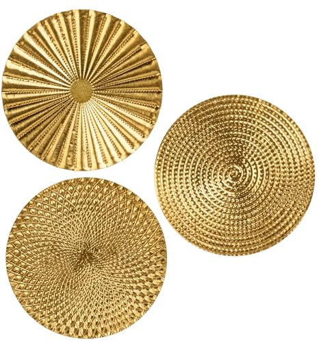 Juego de 3 esculturas de pared redondas de estilo boho dorado, decoración de pared de metal, arte 3D, obras de arte modernas para casa, salón, comedor, dormitorio, cocina, pasillo (30 cm x 30 cm),