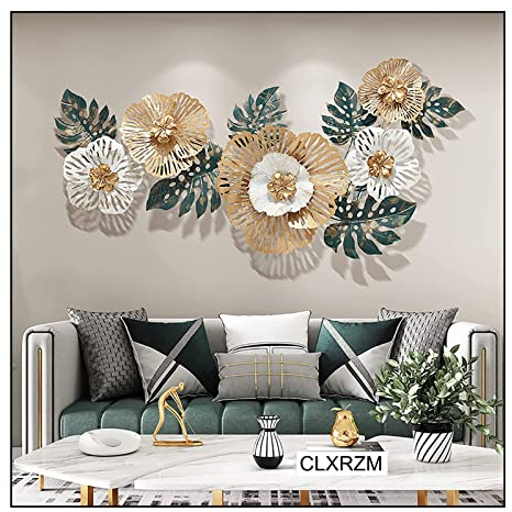 CLXRZM 160x62cm 3D Wanddeko Metall, Moderner Wanddekoration Blumen Wandskulpturen, Wandkunst Deko Für Hotel Hintergrund, Büro und Wohnzimmer Wandornamente