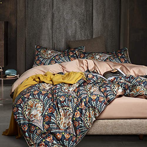 Nyescasa Bohemian Bettwäsche 220x240cm 3 Teilig Boho Bettwäsche-Set Renforce Vintage Blumen Muster Wendebettwäsche Weich Mikrofaser Bettbezug mit Reißverschluss und 2 Kissenbezug 80x80cm Doppelbett